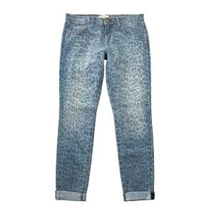 Current Elliott The Rolled Skinny Indigo Leopard Jeans Cuffed Stretch Denim - 29
